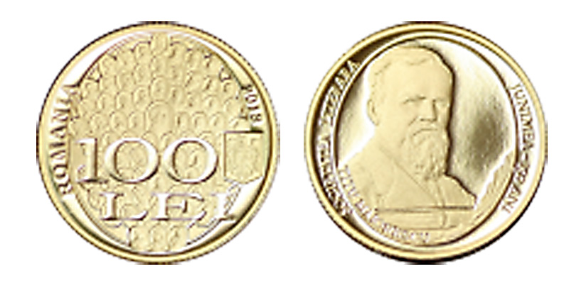 Monedă din aur dedicată Societății literare 