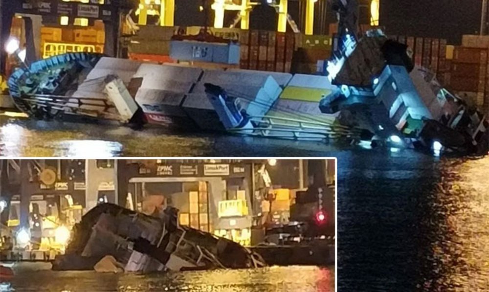 O navă cu containere s-a răsturnat la Iskenderun - onavacucontaineresarasturnatlais-1663671614.jpg