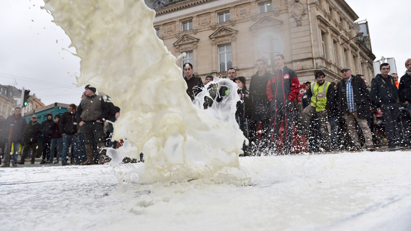 Protest inedit la Bruxelles! În fața Consiliului European a nins cu... lapte praf - prostestlapte-1485264122.jpg