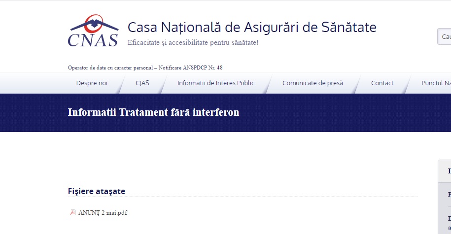 Informații despre tratamentele fără interferon, afișate pe site-ul CNAS - untitled-1493813592.jpg